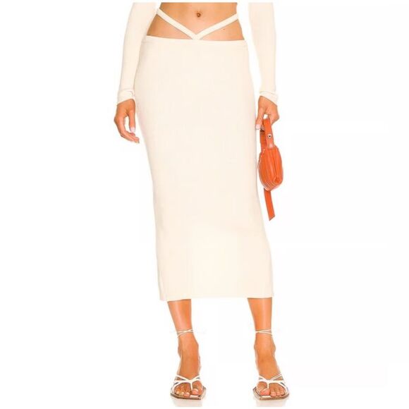 NWT For Love & Lemons Mono Ribbed Knit Midi Skirt Size Small - Picture 1 of 8
